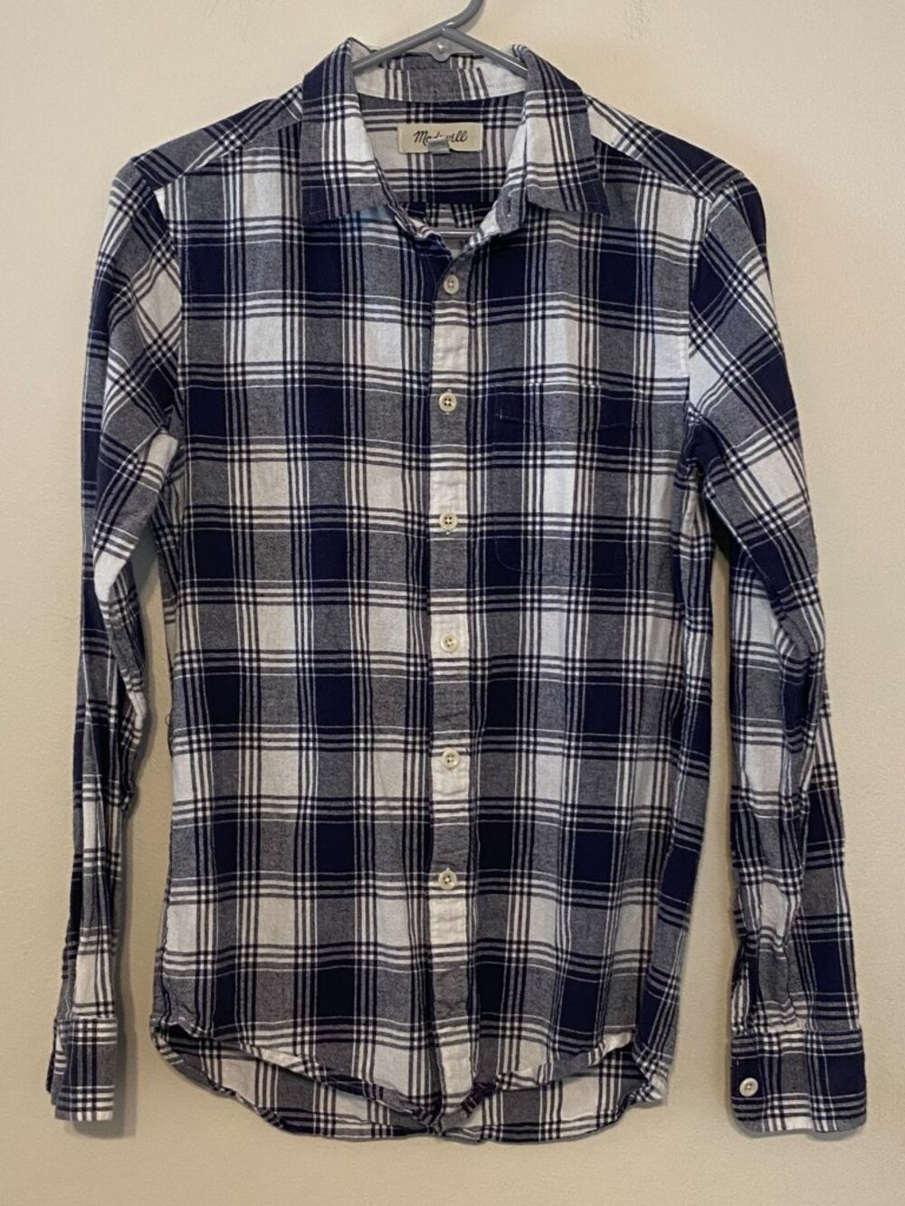 Women's Madewell 100% Cotton Blue White Plaid Button Down Shirt Size XS